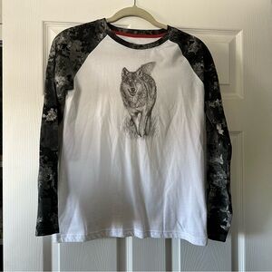 Cabela's Black and White Wolf Graphic Long Sleeve Tee